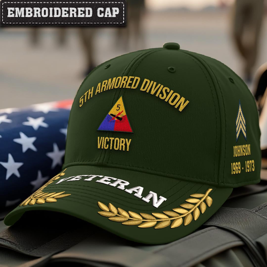 Cowgic U.S. Army 5th Armored Division Embroidered Classic Structured Cap - Embroidered Cap for Veterans
