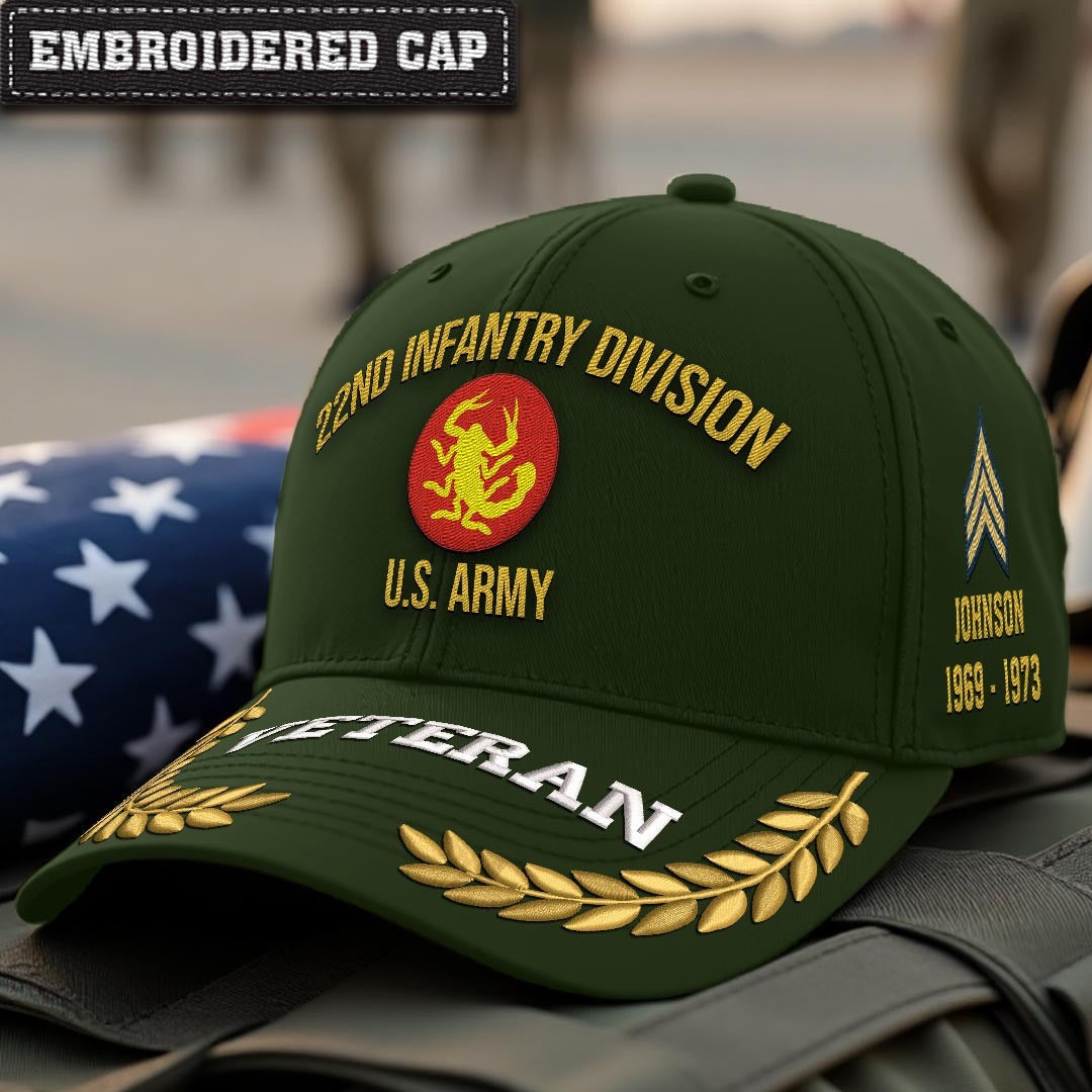 Cowgic U.S. Army 22nd Infantry Division Embroidered Classic Structured Cap - Embroidered Cap for Veterans