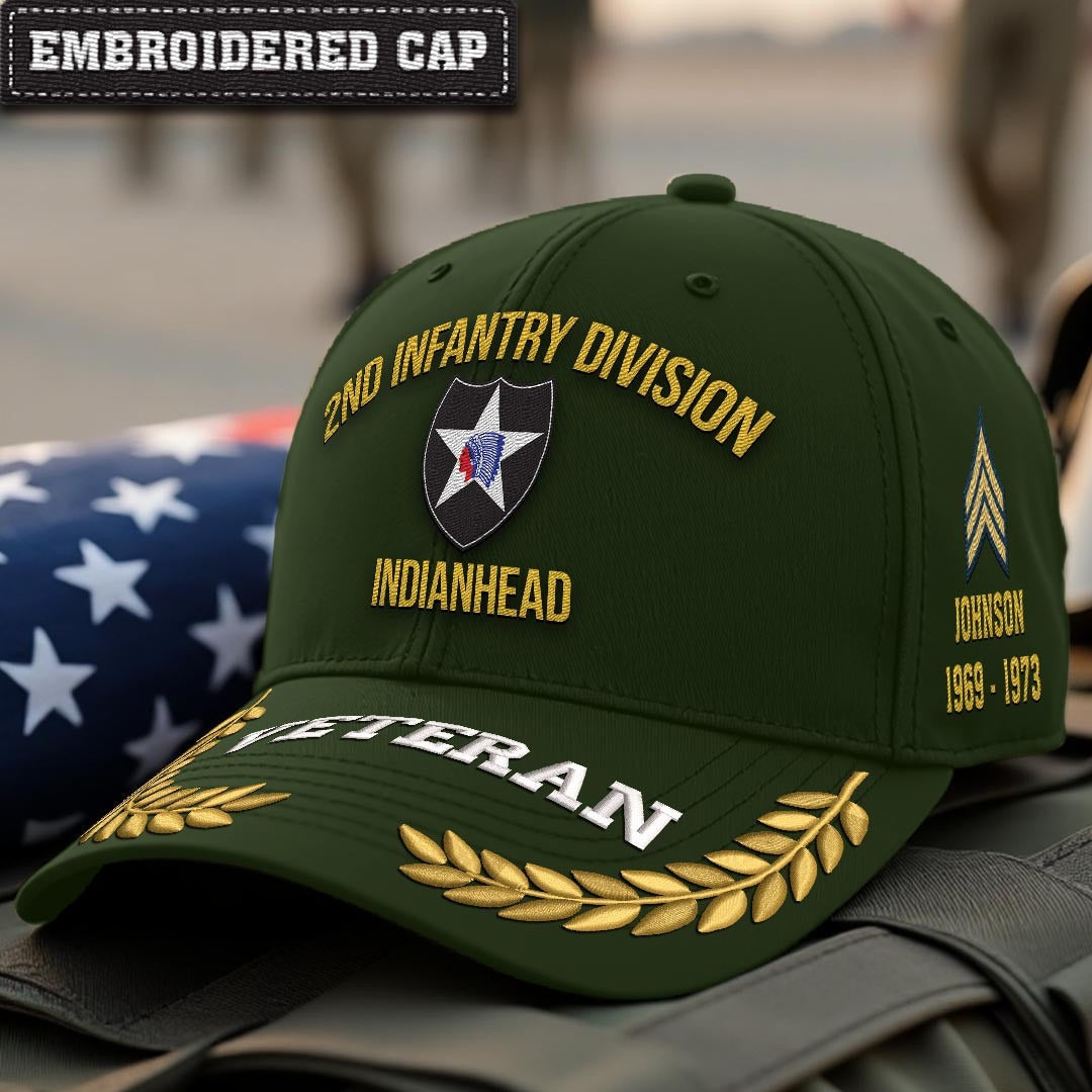 Cowgic U.S. Army 2nd Infantry Division Embroidered Classic Structured Cap - Embroidered Cap for Veterans