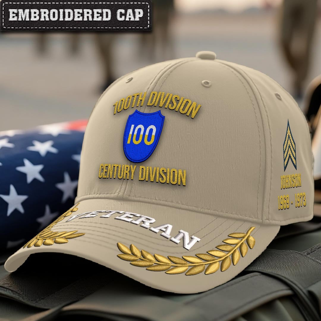 Cowgic U.S. Army 100th Division Embroidered Classic Structured Cap - Embroidered Cap for Veterans