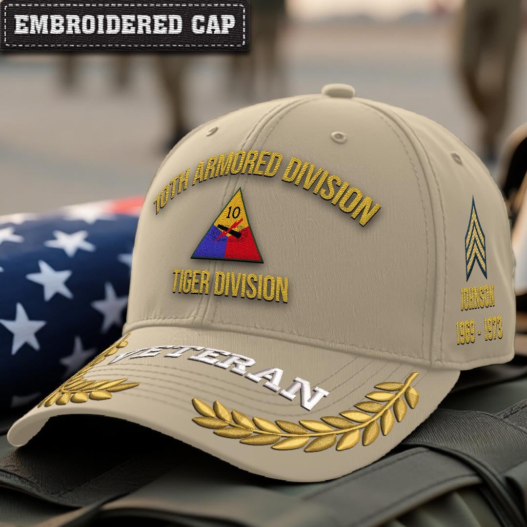 Cowgic U.S. Army 10th Armored Division Embroidered Classic Structured Cap - Embroidered Cap for Veterans