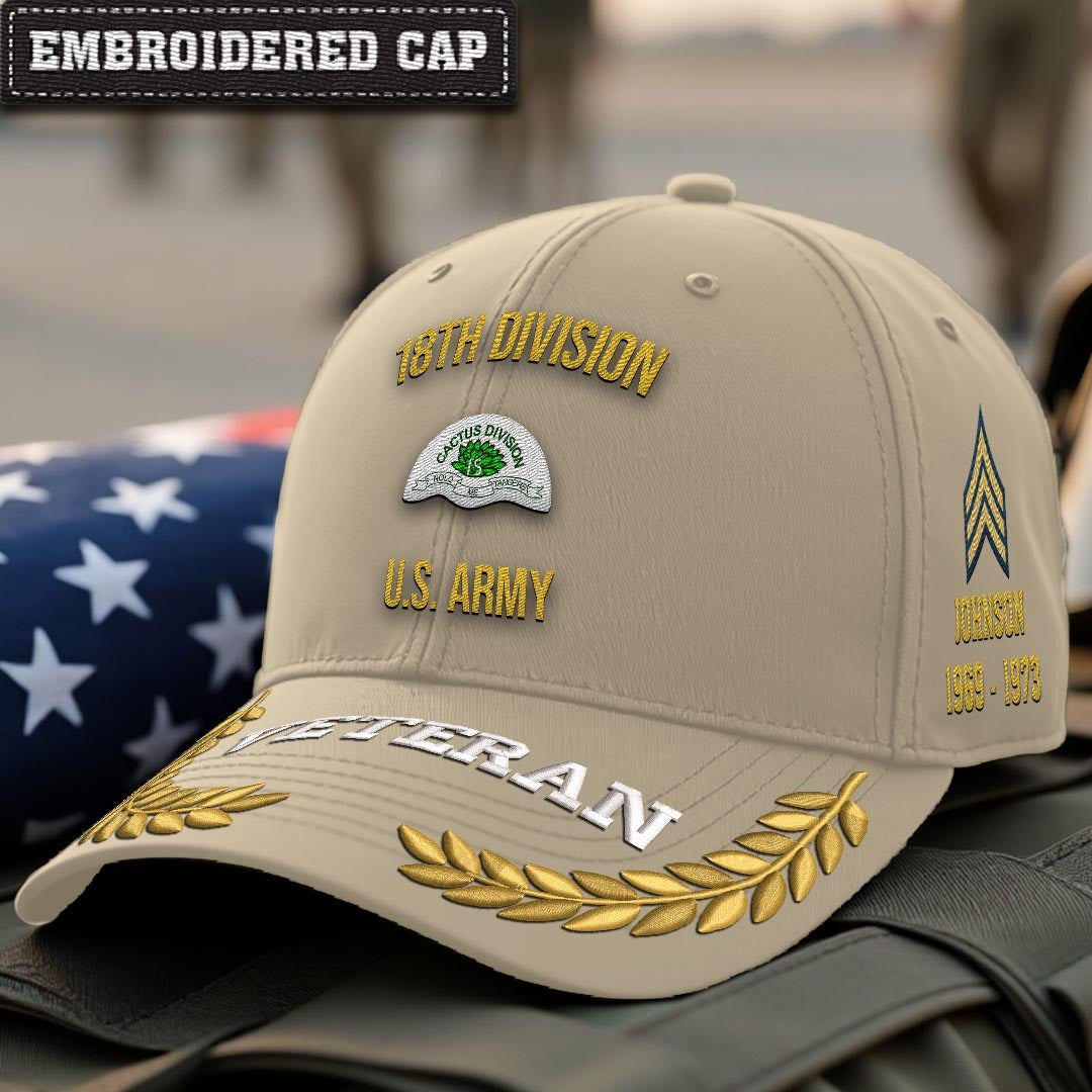 Cowgic U.S. Army 18th Division Embroidered Classic Structured Cap - Embroidered Cap for Veterans