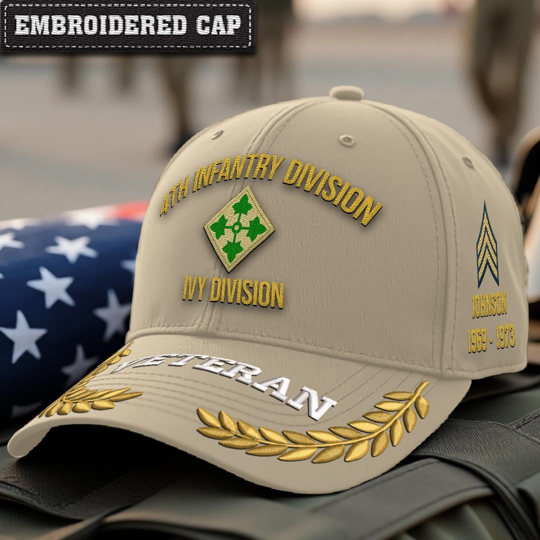 Cowgic U.S. Army 4th Infantry Division Embroidered Classic Structured Cap - Embroidered Cap for Veterans