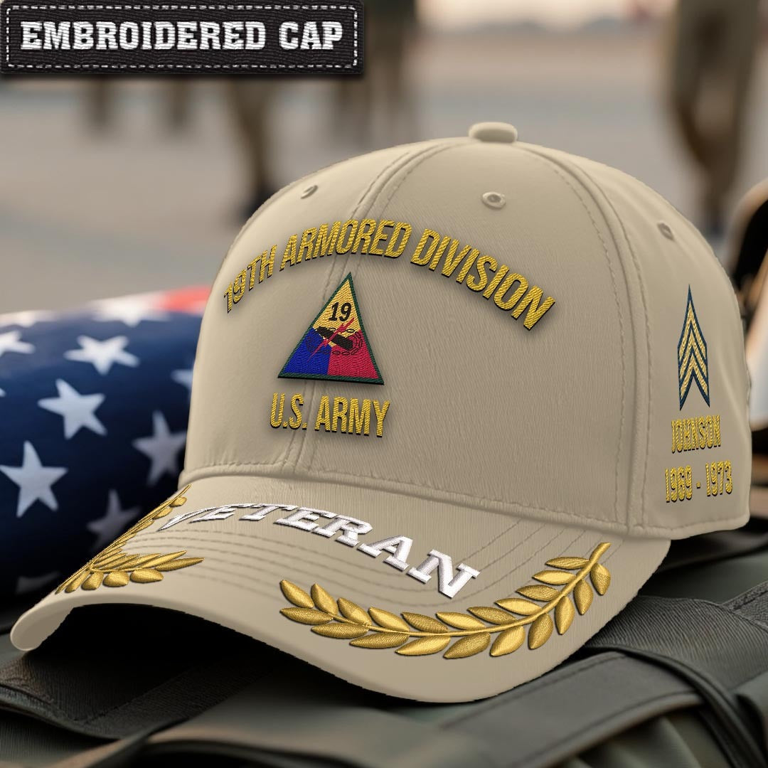 Cowgic U.S. Army 19th Armored Division Embroidered Classic Structured Cap - Embroidered Cap for Veterans