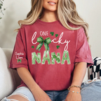 One Lucky Nana Shirt for St Patrick’s Day, Personalized Grandma Shamrock Clover T Shirt with Kids Names