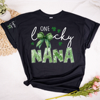 One Lucky Nana Shirt for St Patrick’s Day, Personalized Grandma Shamrock Clover T Shirt with Kids Names