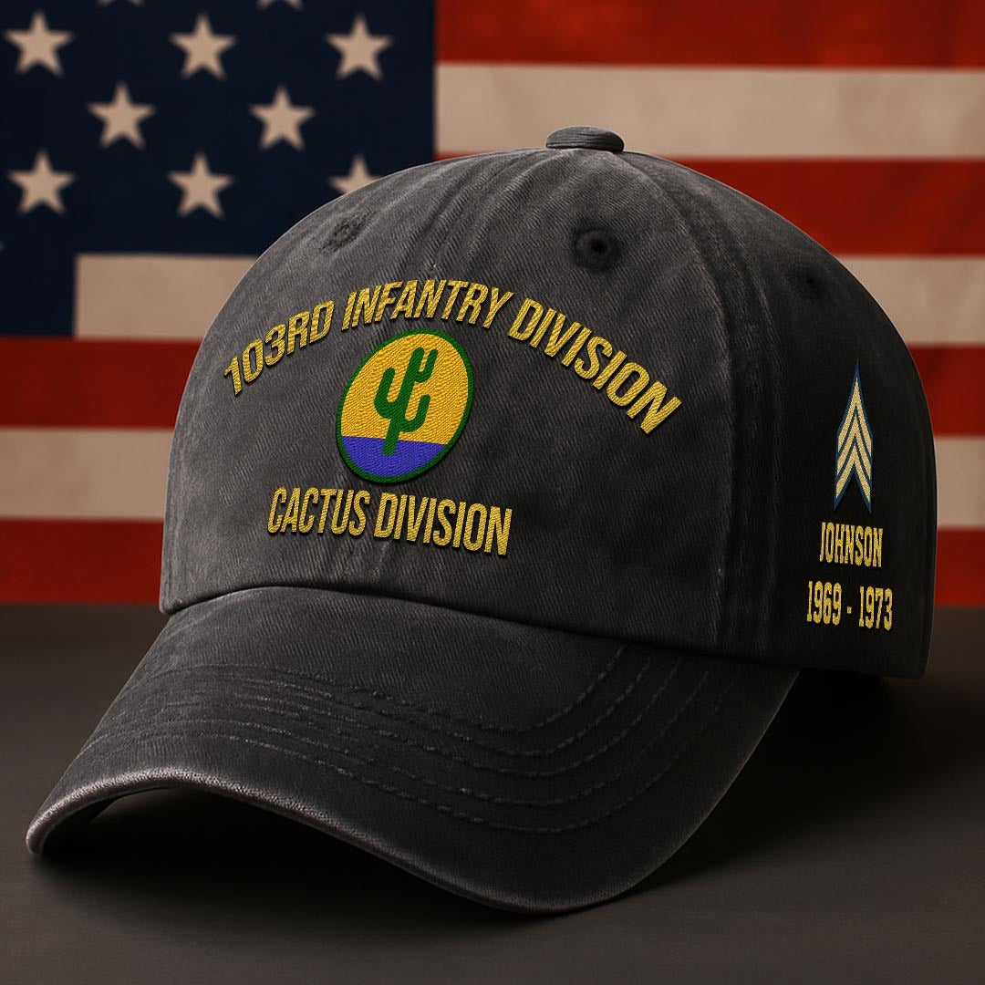 Cowgic U.S. Army 103rd Infantry Division Vintage Washed Cap - Embroidered Distressed Dad Hat for Veterans