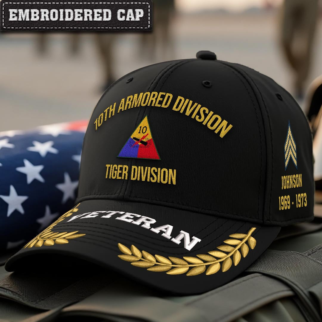 Cowgic U.S. Army 10th Armored Division Embroidered Classic Structured Cap - Embroidered Cap for Veterans