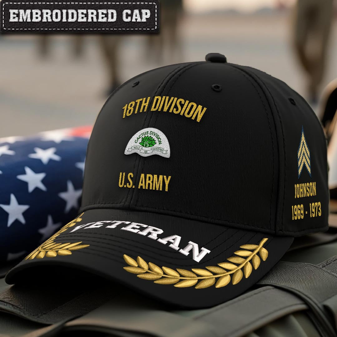 Cowgic U.S. Army 18th Division Embroidered Classic Structured Cap - Embroidered Cap for Veterans