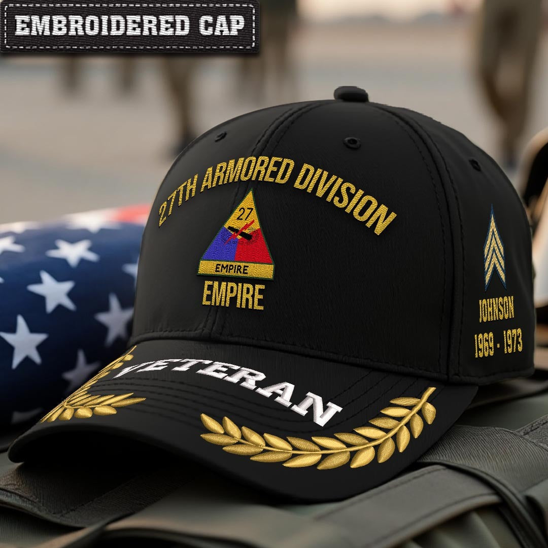 Cowgic U.S. Army 27th Armored Division Embroidered Classic Structured Cap - Embroidered Cap for Veterans