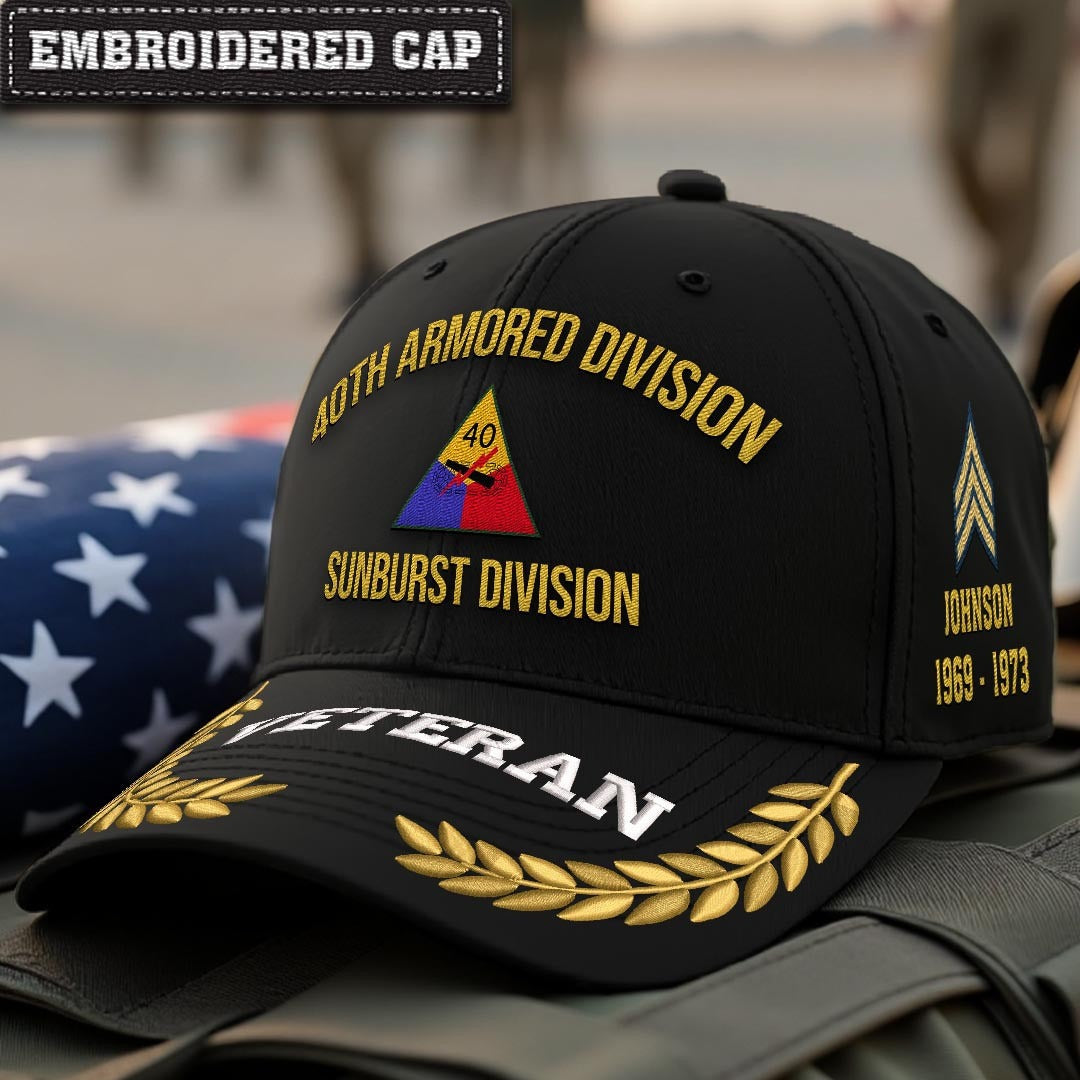 Cowgic U.S. Army 40th Armored Division Embroidered Classic Structured Cap - Embroidered Cap for Veterans