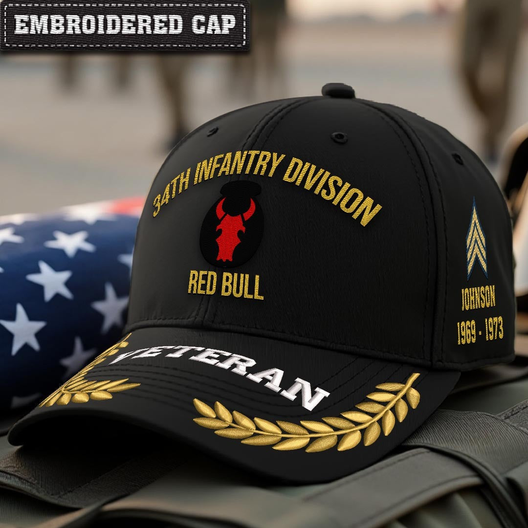 Cowgic U.S. Army 34th Infantry Division Embroidered Classic Structured Cap - Embroidered Cap for Veterans