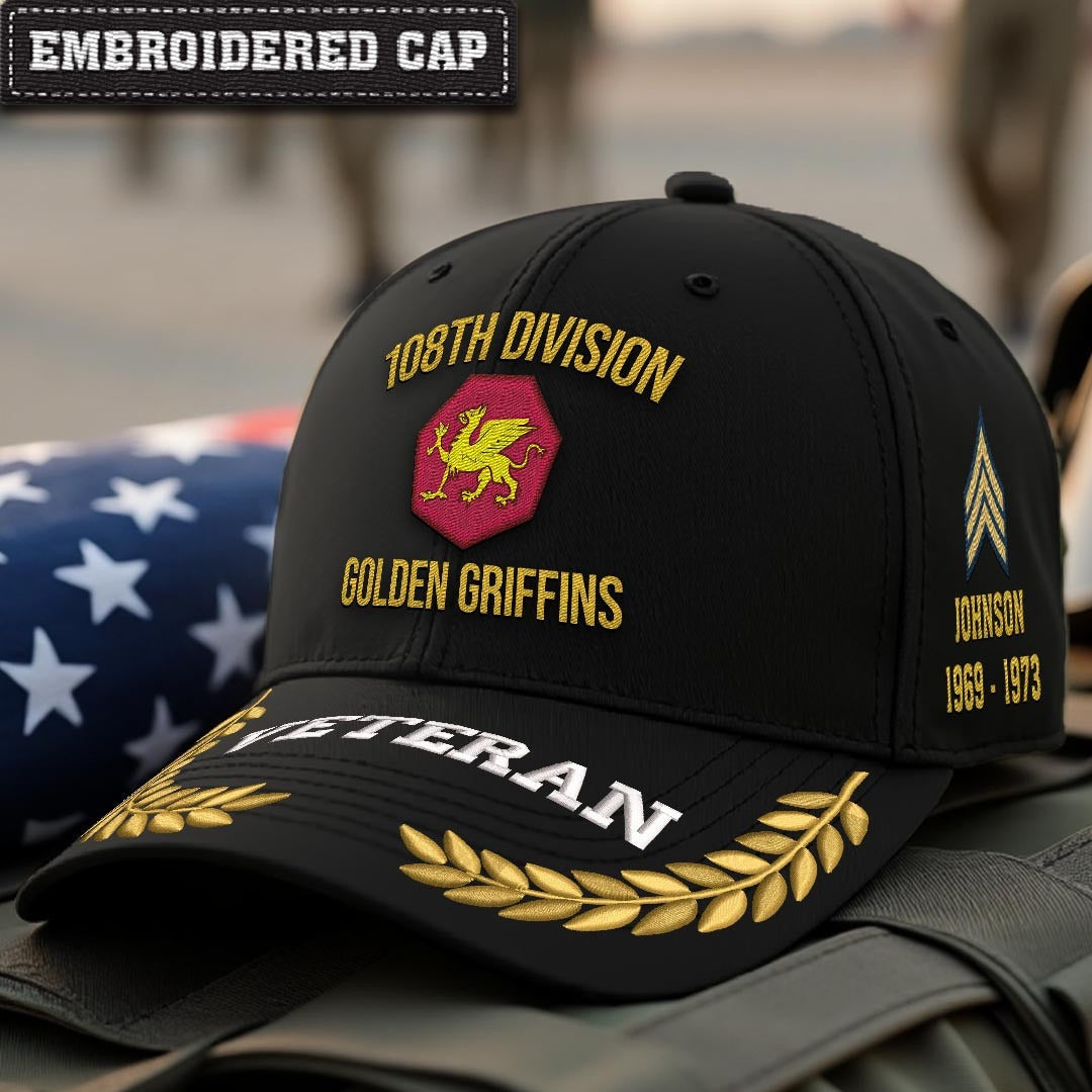 Cowgic U.S. Army 108th Division Embroidered Classic Structured Cap - Embroidered Cap for Veterans