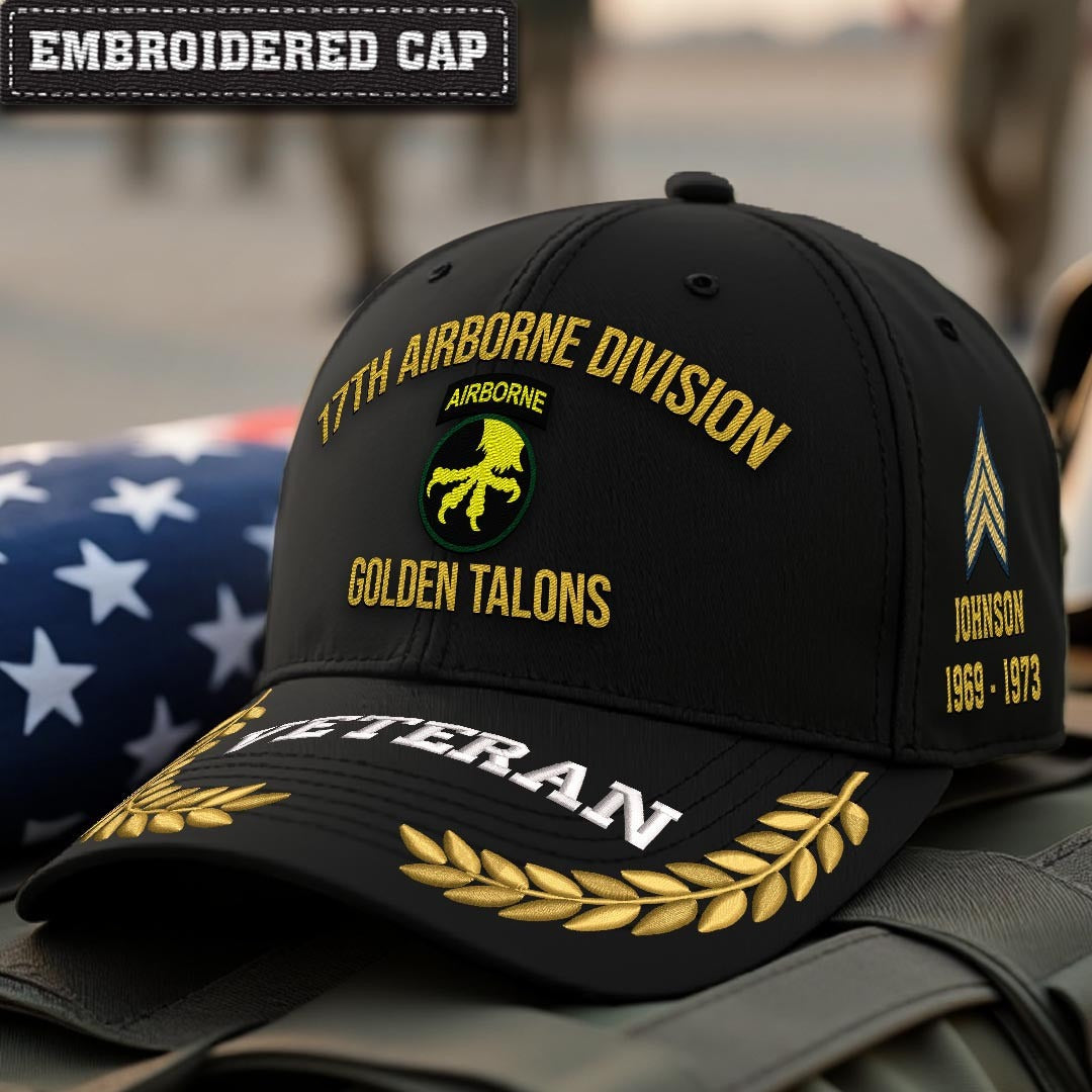 Cowgic U.S. Army 17th Airborne Division Embroidered Classic Structured Cap - Embroidered Cap for Veterans