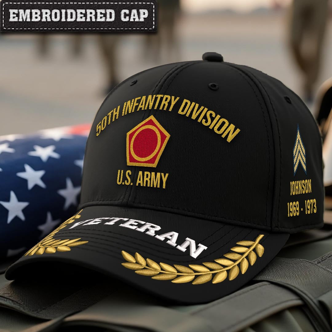 Cowgic U.S. Army 50th Infantry Division Embroidered Classic Structured Cap - Embroidered Cap for Veterans