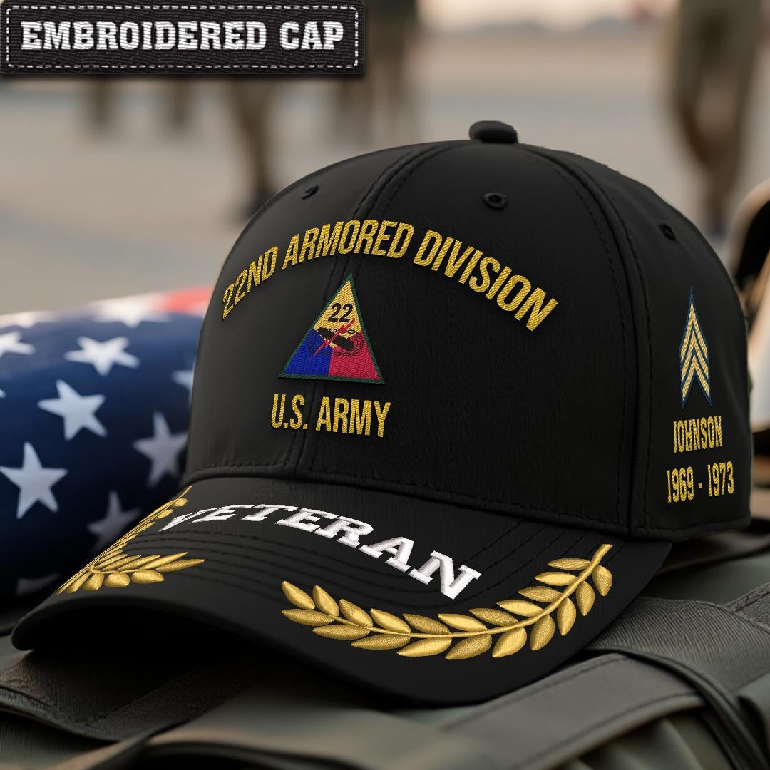 Cowgic U.S. Army 22nd Armored Division Embroidered Classic Structured Cap - Embroidered Cap for Veterans