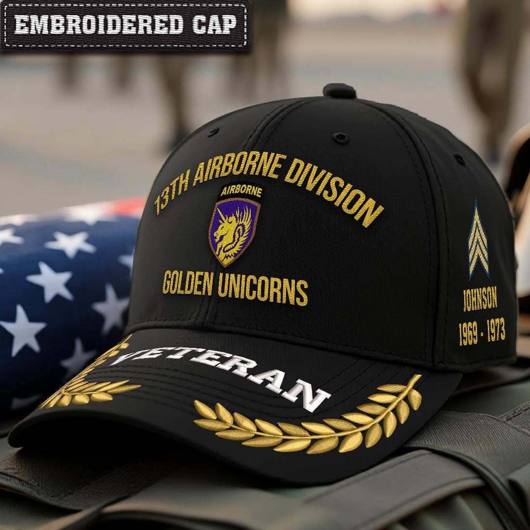 Cowgic U.S. Army 13th Airborne Division Embroidered Classic Structured Cap - Embroidered Cap for Veterans