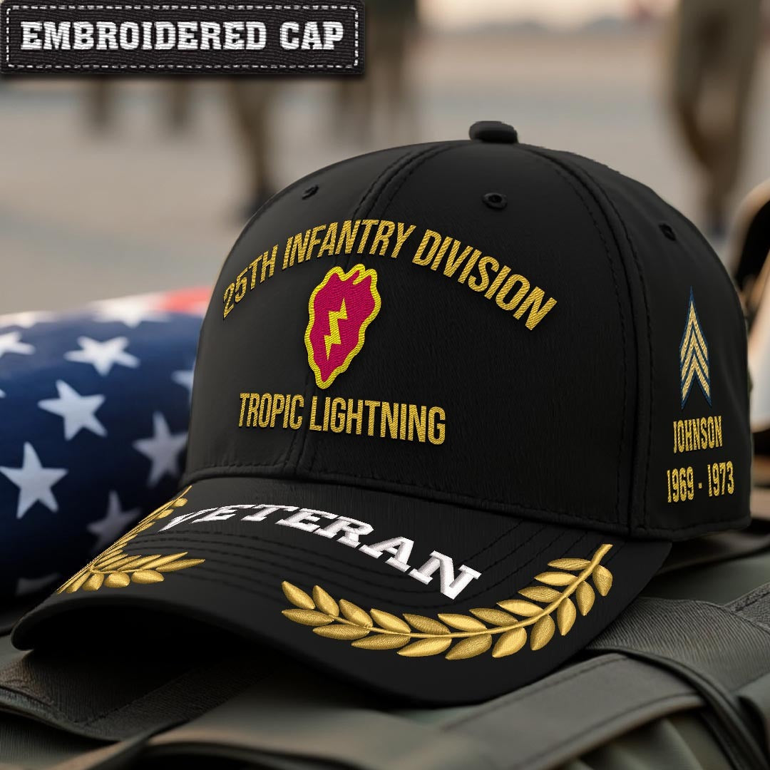 Cowgic U.S. Army 25th Infantry Division Embroidered Classic Structured Cap - Embroidered Cap for Veterans