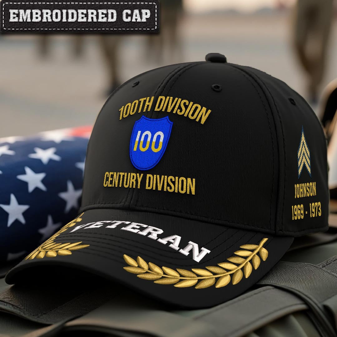 Cowgic U.S. Army 100th Division Embroidered Classic Structured Cap - Embroidered Cap for Veterans