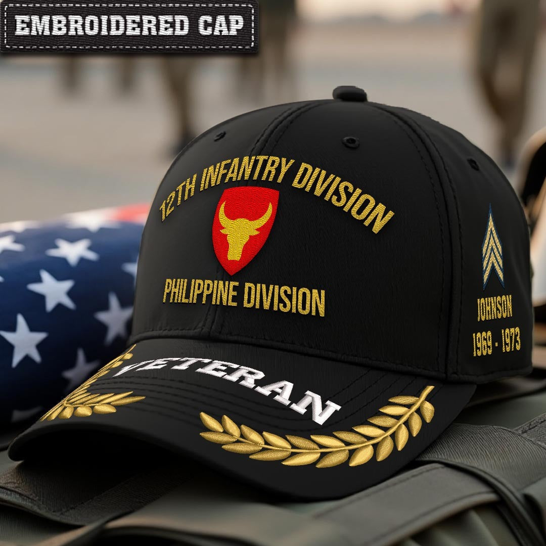 Cowgic U.S. Army 12th Infantry Division Embroidered Classic Structured Cap - Embroidered Cap for Veterans