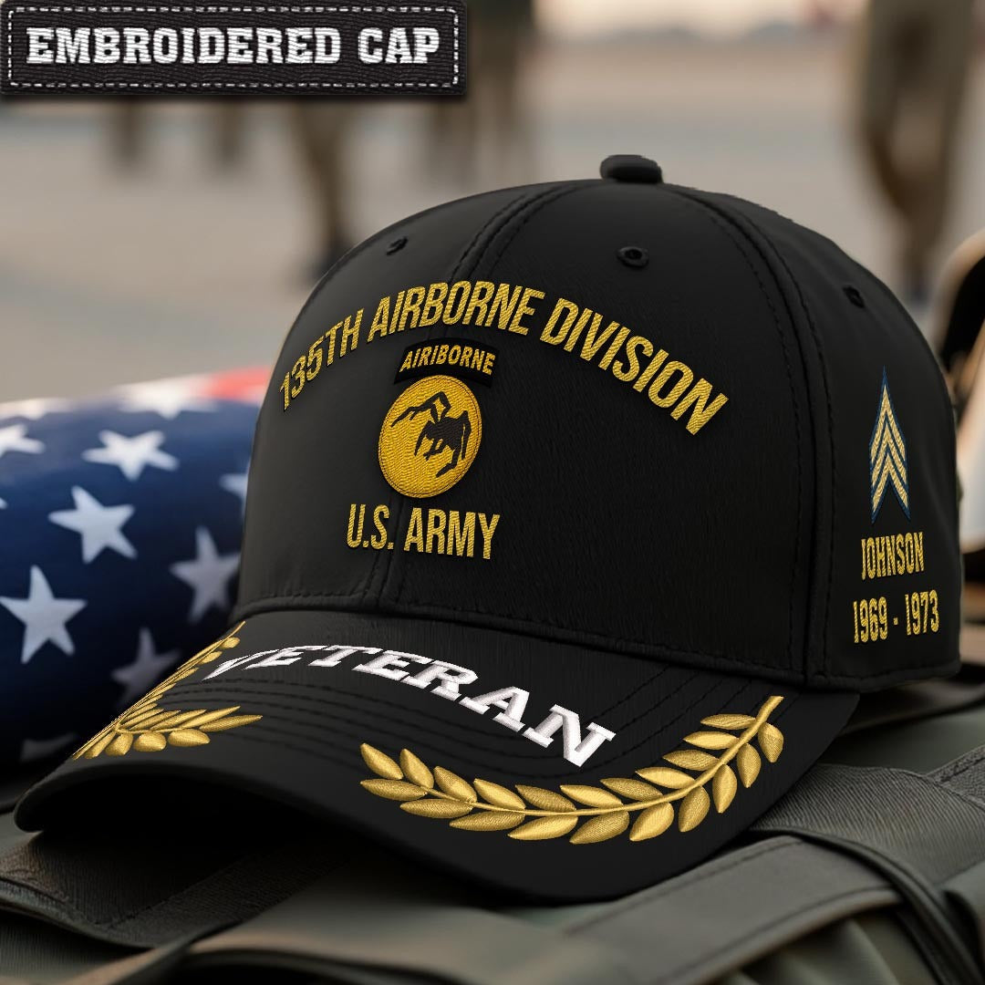 Cowgic U.S. Army 135th Airborne Division Embroidered Classic Structured Cap - Embroidered Cap for Veterans