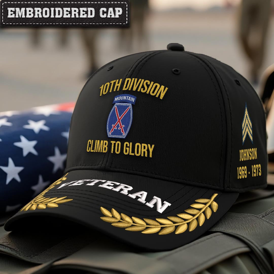 Cowgic U.S. Army 10th Division Embroidered Classic Structured Cap - Embroidered Cap for Veterans