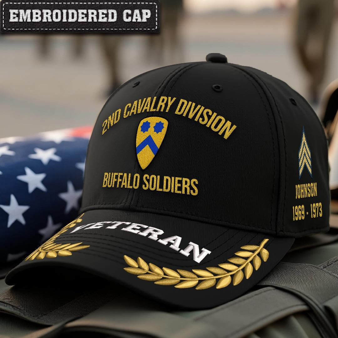 Cowgic U.S. Army 2nd Cavalry Division Embroidered Classic Structured Cap - Embroidered Cap for Veterans