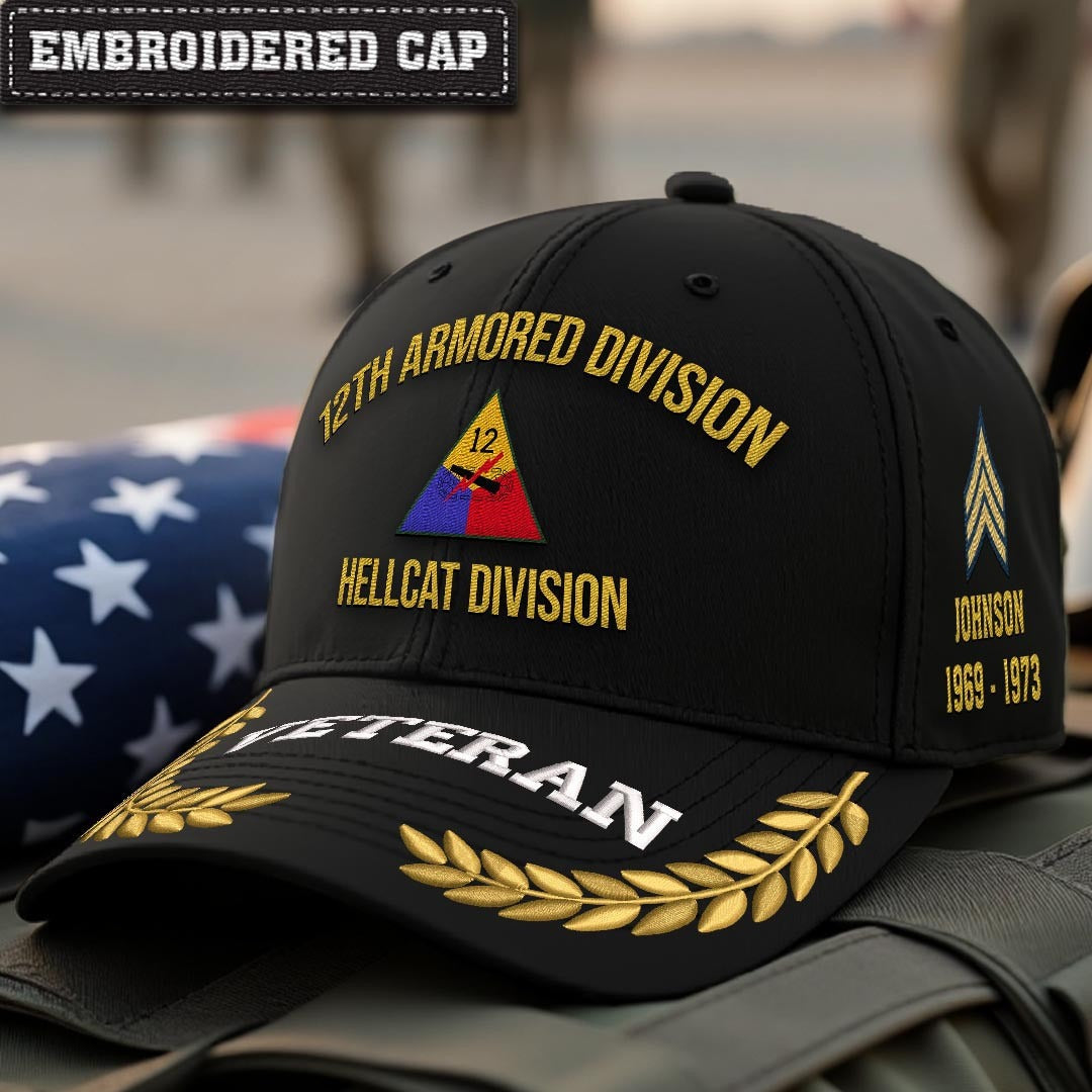 Cowgic U.S. Army 12th Armored Division Embroidered Classic Structured Cap - Embroidered Cap for Veterans