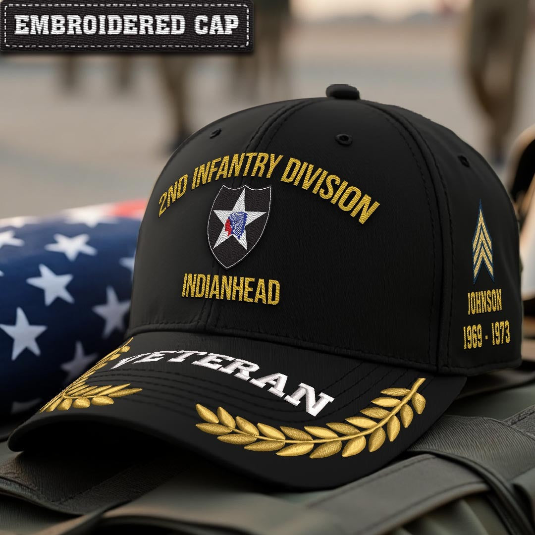 Cowgic U.S. Army 2nd Infantry Division Embroidered Classic Structured Cap - Embroidered Cap for Veterans