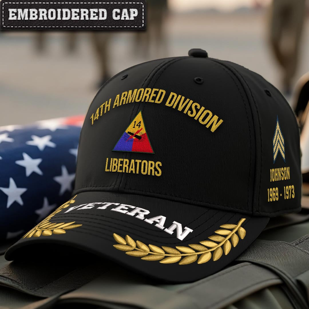 Cowgic U.S. Army 14th Armored Division Embroidered Classic Structured Cap - Embroidered Cap for Veterans
