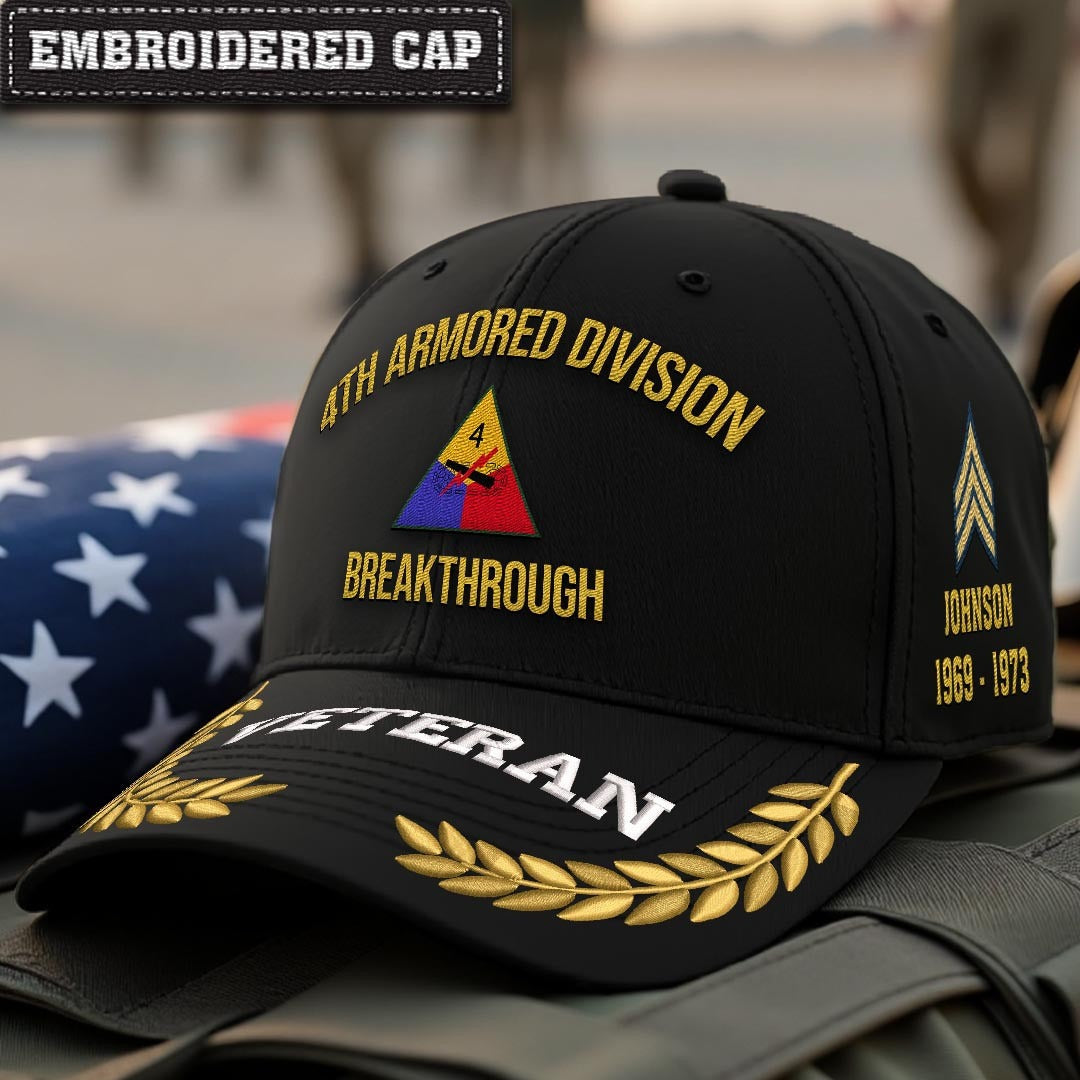 Cowgic U.S. Army 4th Armored Division Embroidered Classic Structured Cap - Embroidered Cap for Veterans