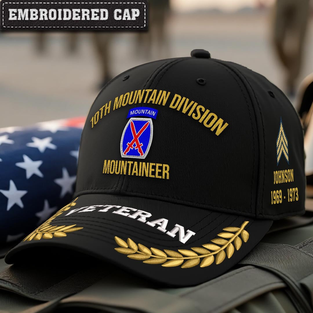 Cowgic U.S. Army 10th Mountain Division Embroidered Classic Structured Cap - Embroidered Cap for Veterans