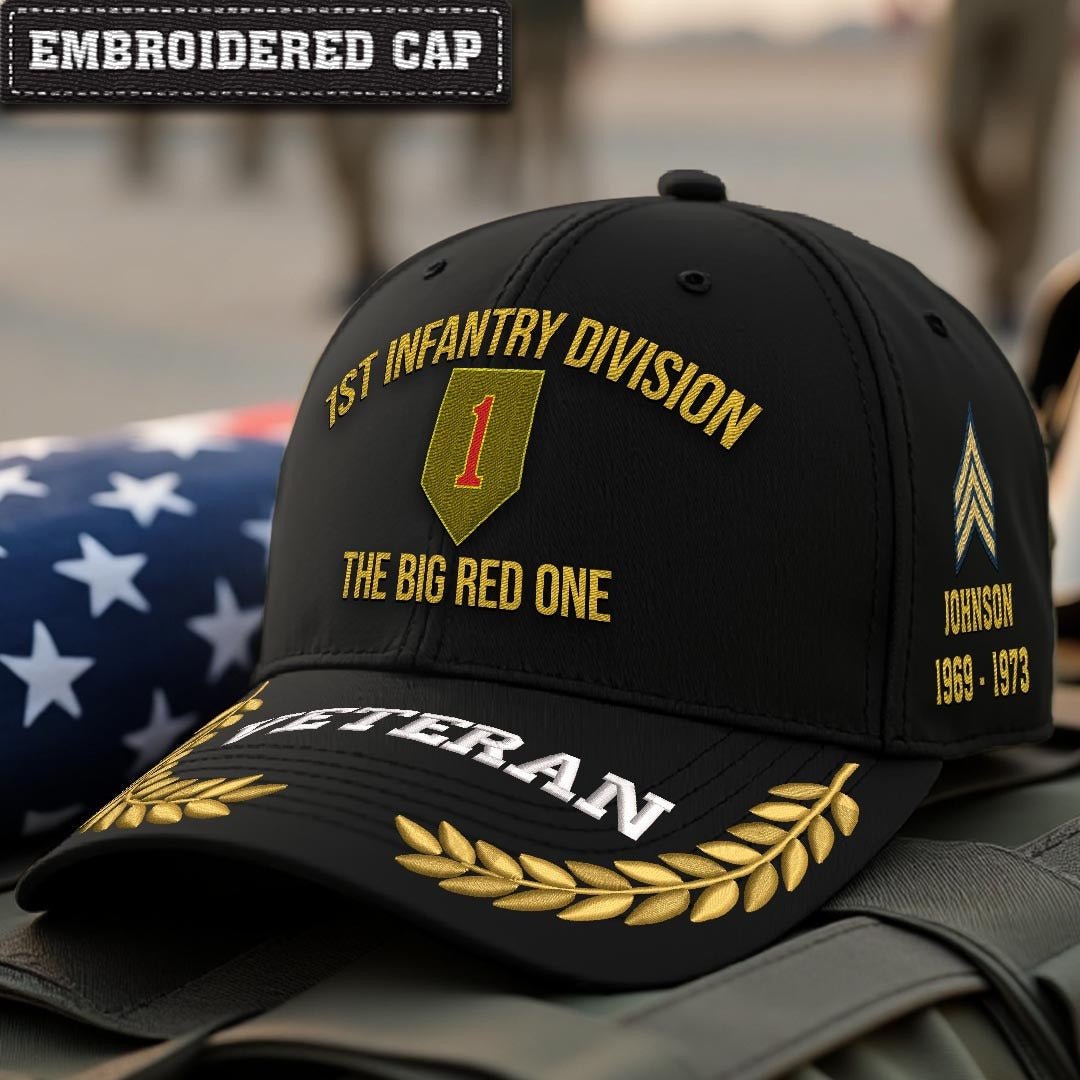 Cowgic U.S. Army 1st Infantry Division Embroidered Classic Structured Cap - Embroidered Cap for Veterans