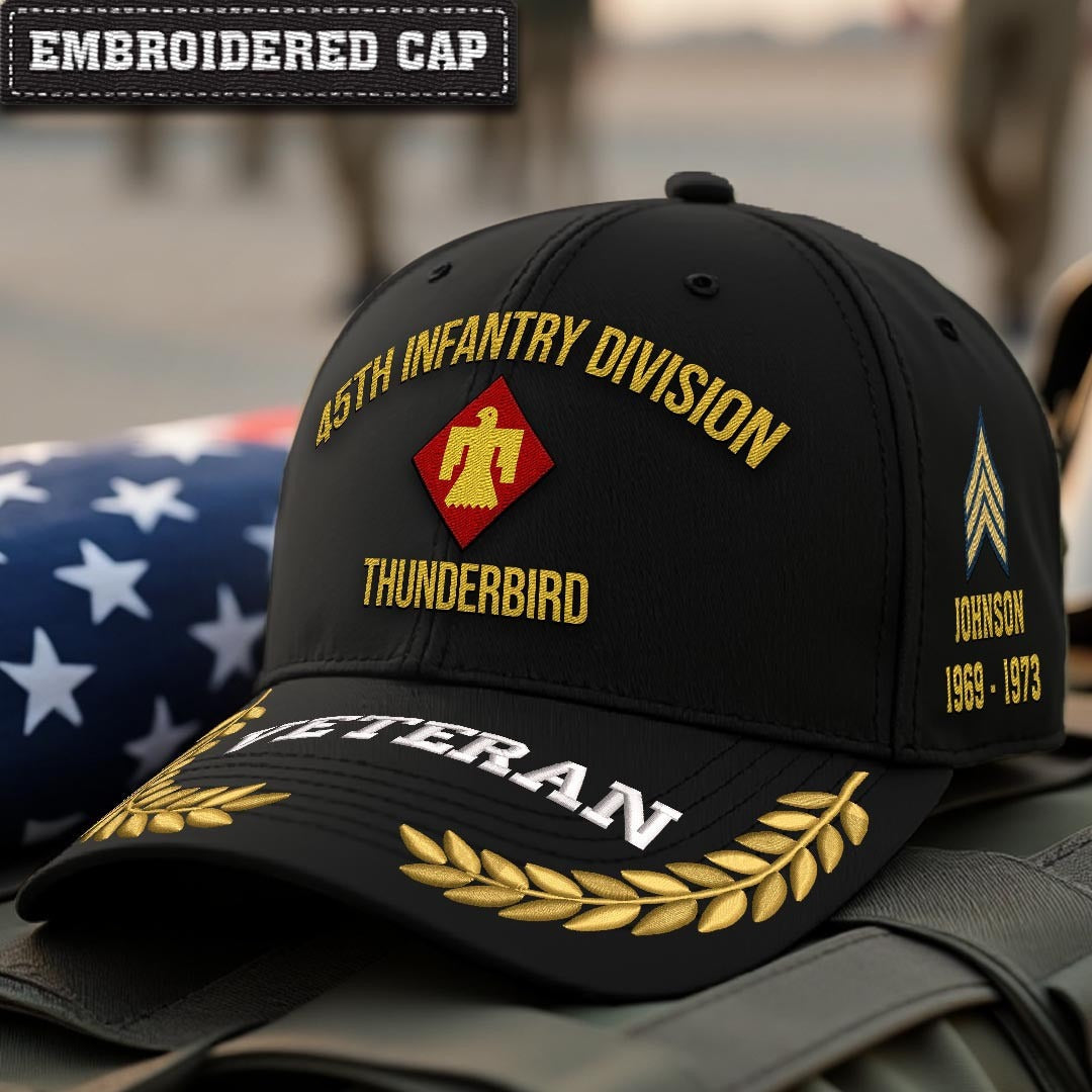 Cowgic U.S. Army 45th Infantry Division Embroidered Classic Structured Cap - Embroidered Cap for Veterans