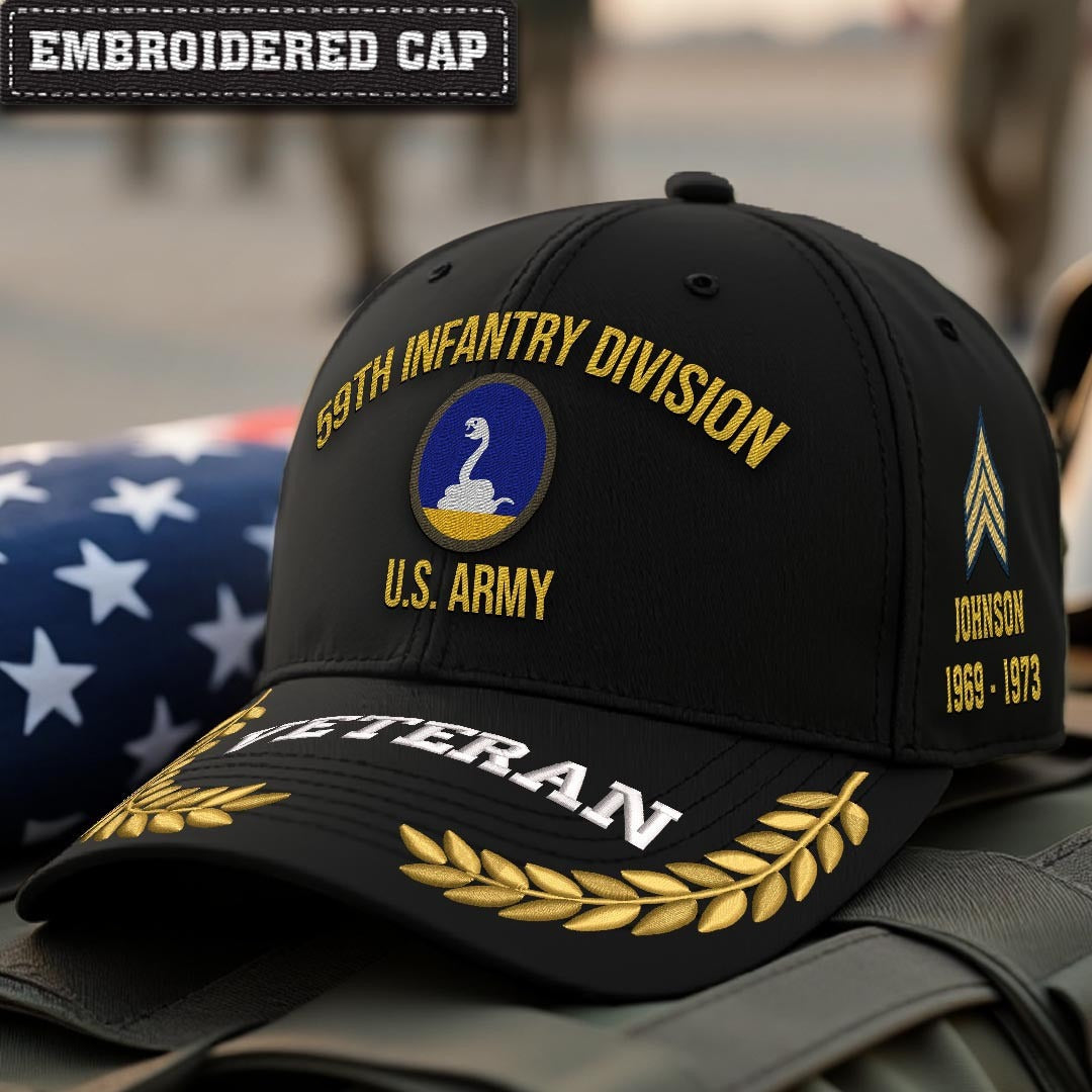 Cowgic U.S. Army 59th Infantry Division Embroidered Classic Structured Cap - Embroidered Cap for Veterans