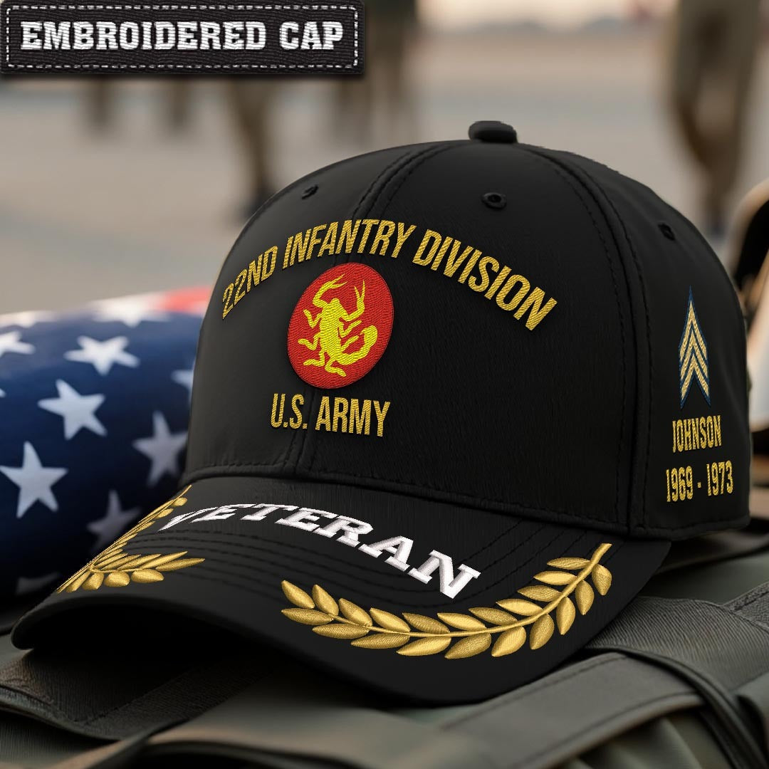 Cowgic U.S. Army 22nd Infantry Division Embroidered Classic Structured Cap - Embroidered Cap for Veterans