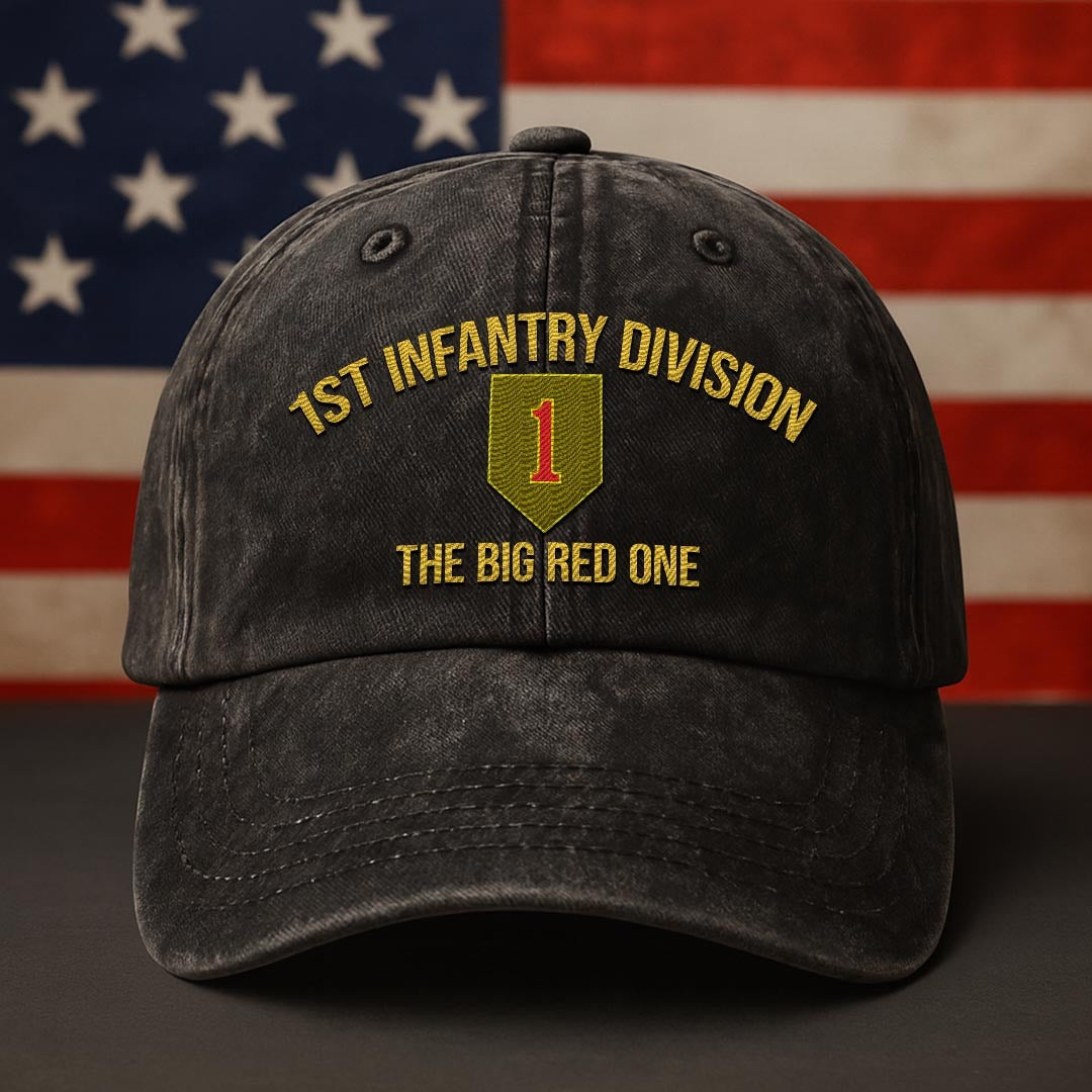 Cowgic U.S. Army 1st Infantry Division Vintage Washed Cap - Embroidered Distressed Dad Hat for Veterans
