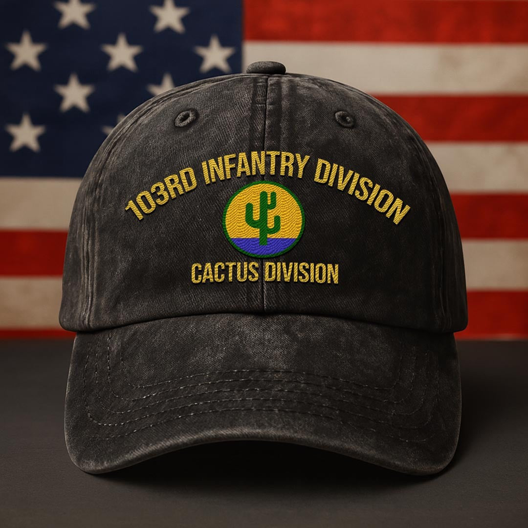 Cowgic U.S. Army 103rd Infantry Division Vintage Washed Cap - Embroidered Distressed Dad Hat for Veterans