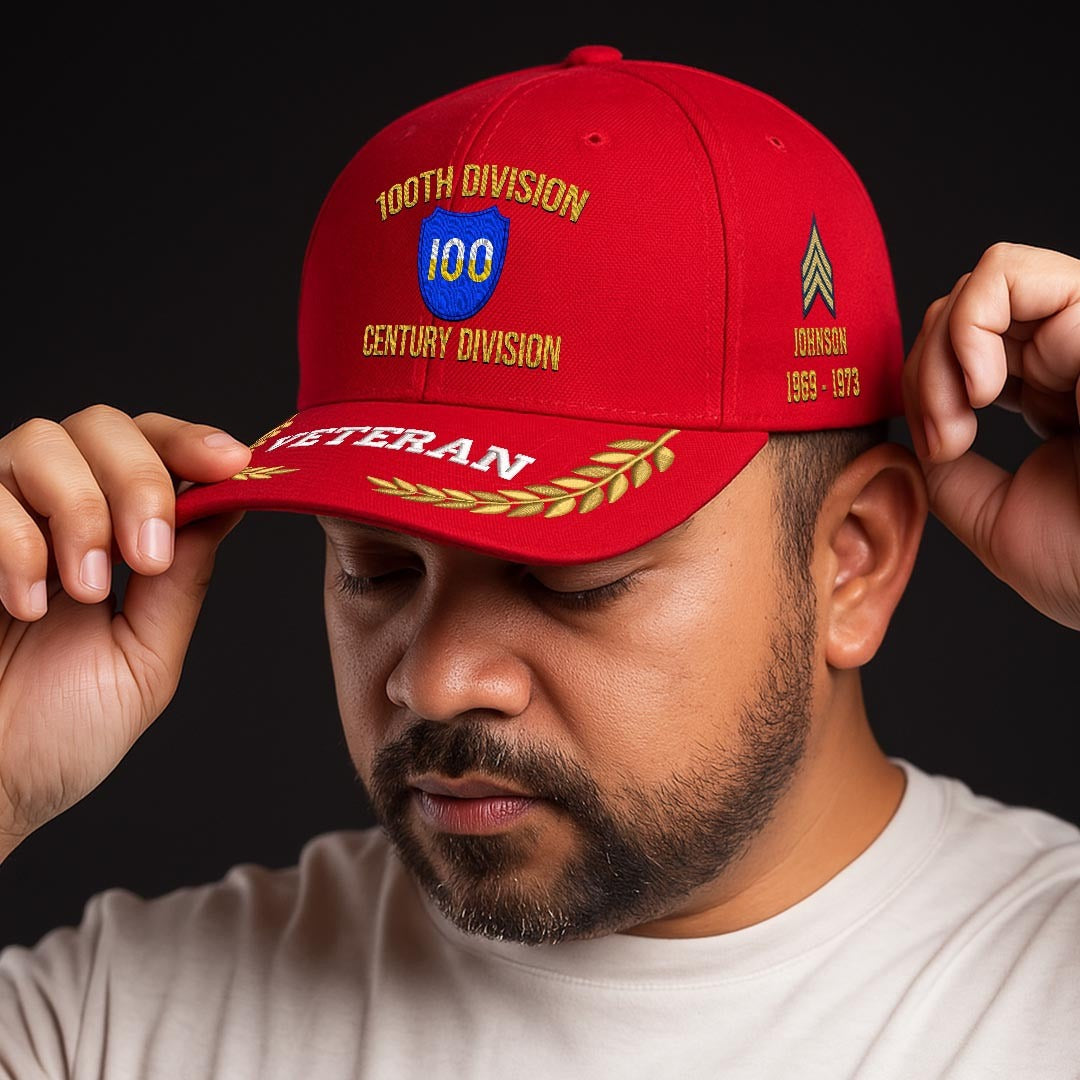 Cowgic U.S. Army 100th Division Embroidered Classic Structured Cap - Embroidered Cap for Veterans