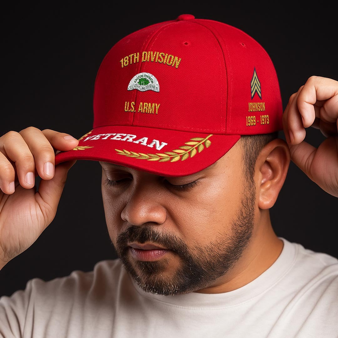 Cowgic U.S. Army 18th Division Embroidered Classic Structured Cap - Embroidered Cap for Veterans