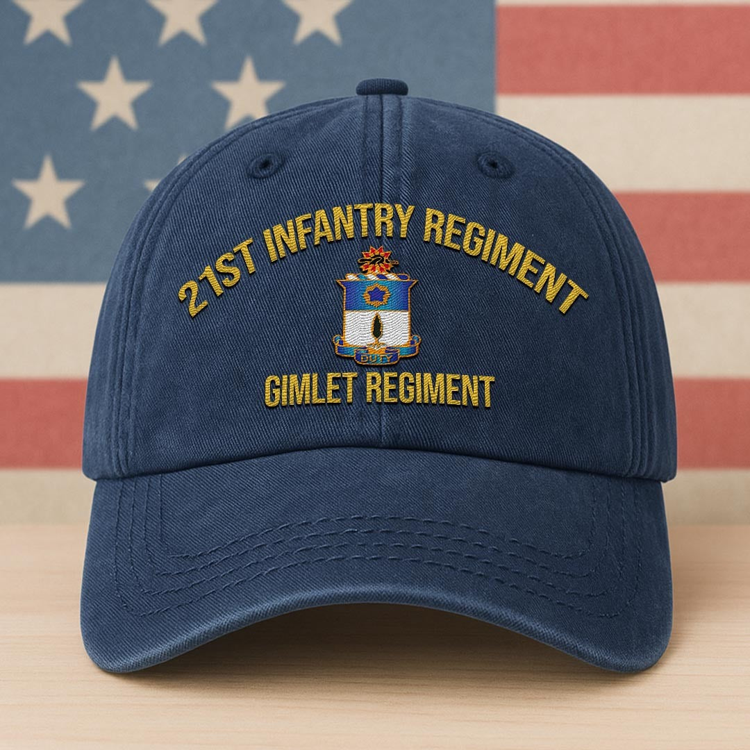 Cowgic U.S. Army 21st Infantry Regiment Vintage Washed Cap - Embroidered Distressed Dad Hat for Veterans