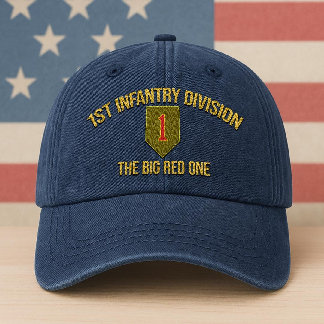 Cowgic U.S. Army 1st Infantry Division Vintage Washed Cap - Embroidered Distressed Dad Hat for Veterans