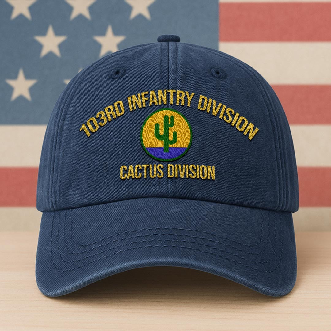 Cowgic U.S. Army 103rd Infantry Division Vintage Washed Cap - Embroidered Distressed Dad Hat for Veterans