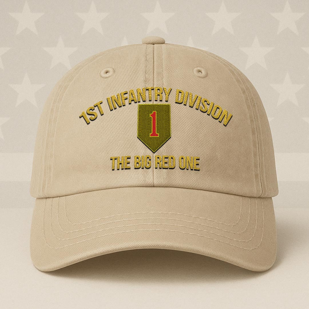 Cowgic U.S. Army 1st Infantry Division Vintage Washed Cap - Embroidered Distressed Dad Hat for Veterans