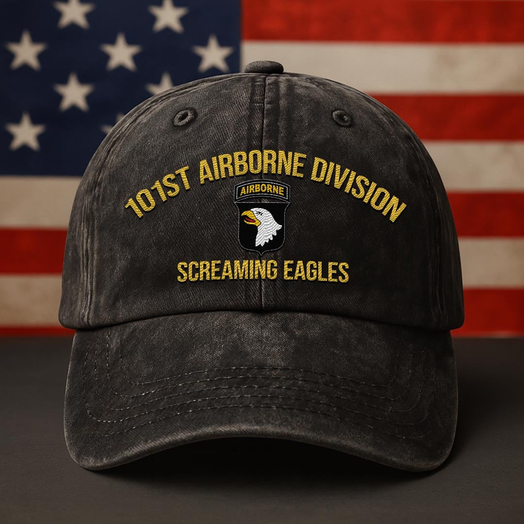 Cowgic U.S. Army 101st Airborne Division Vintage Washed Cap - Embroidered Distressed Dad Hat for Veterans