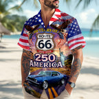 Cowgic Celebrate 100 Years of Road Route 66 and America 250th Anniversary Custom Car Photo Hawaiian Shirt
