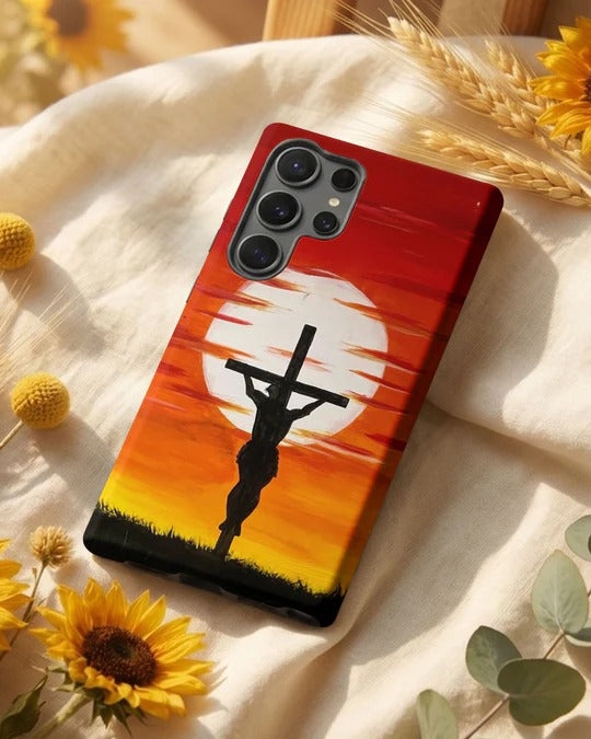 Cowgic Sunset Behind Jesus On The Cross Magnetic Phone Case