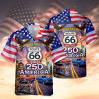 Cowgic Celebrate 100 Years of Road Route 66 and America 250th Anniversary Custom Car Photo Hawaiian Shirt