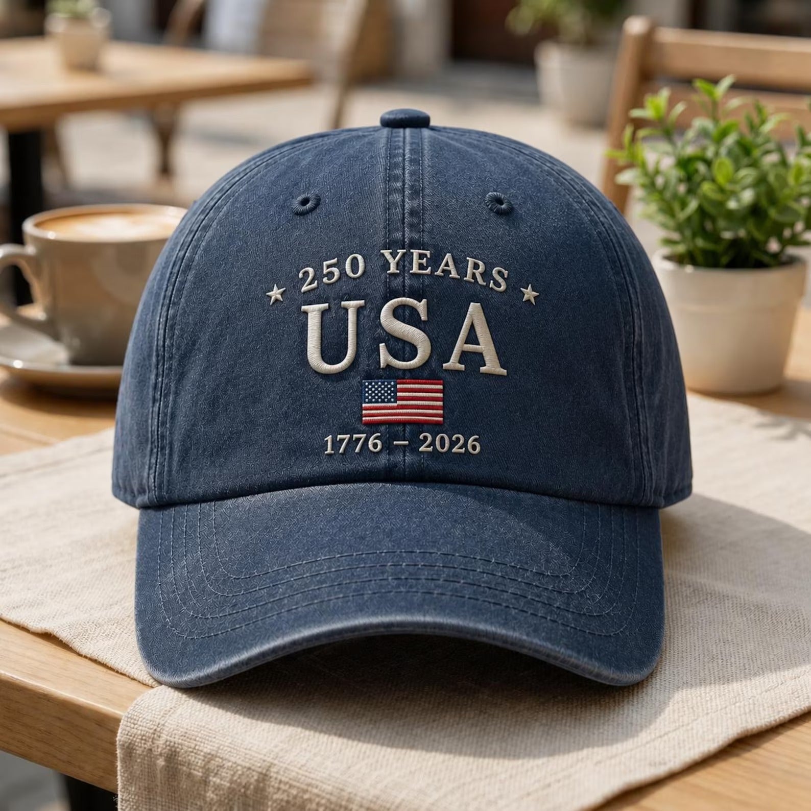 250 Years USA Hat, Patriotic America 1776 2026 Cap, Vintage Washed Baseball Cap, USA Flag Embroidered Hat, American Heritage Gift