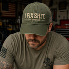 I Fix Sh*t Hat, Funny Mechanic Cap, Blue Collar Humor Hat, Embroidered Vintage Cap, Gift for Him Her